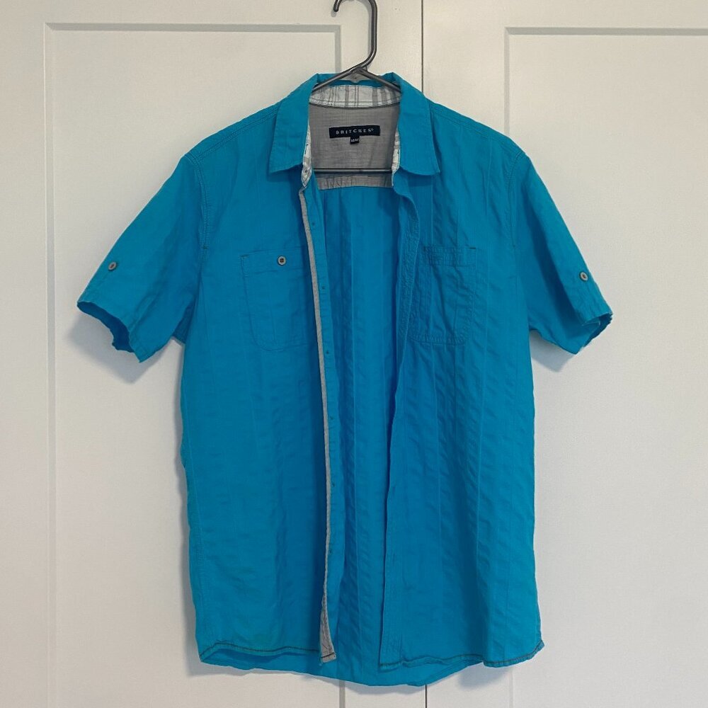 2/$15 Britches Men's Casual Blue Button‎ Down Shirt Size Medium